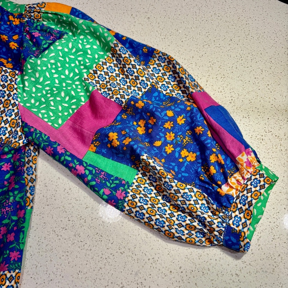 Fate Floral Patchwork Button Down Top Size Small - image 5